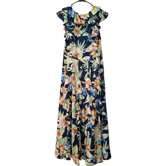 Lauren Ralph Lauren Floral Crinkle Georgette Gown Ruffled Maxi Dress Women's 14 - Picture 8 of 11